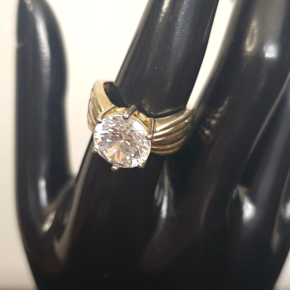 Bella Luce Round CZ 14k Yellow Gold Over Silver Solitaire Ring 3.0ctw